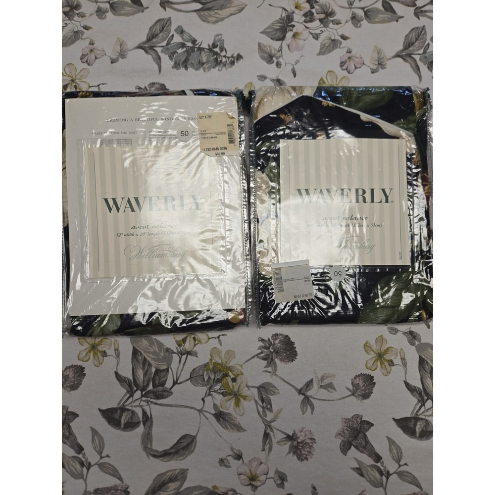 2 WAVERLY Williamsburg Fairfield Curtain Valance Garden Images Black 52"x20" NEW